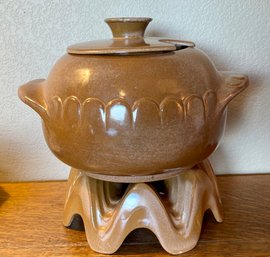 Vintage Frankoma 1950's Brown Pot With Lid And Warmer WA1 (as Is)