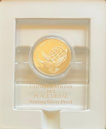 1972 Franklin Mint Sterling Silver United Nations Peace Medal With Paperwork, Original Box, & Plastic Case
