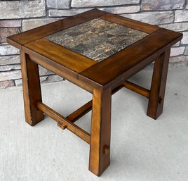 Dark Wood Marble Top Craftsman Side Table