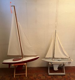 (2) Large Electric Model Sailboats With Stands (as Is)