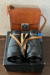 Vintage Pair Of Airguide Field Glass Achromatic 5x40 Binoculars With Leather Case And Original Box