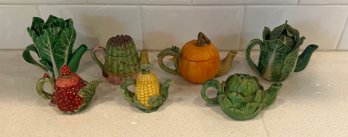 (7) Vintage Fruit & Vegetable Miniature Teapots