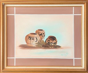 Original Signed Giliberto 1992 South Western Pottery Painting In Frame