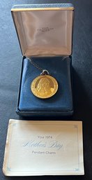 Franklin Mint 24 Kt Gold Electroplate On Sterling 1974 Mother's Day Pendant Necklace With Original Box