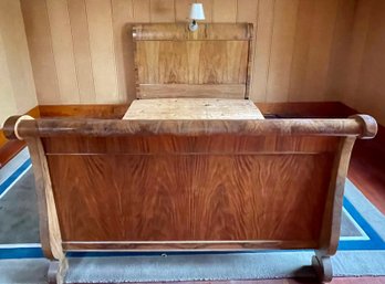 Full Size Burled Walnut Sleigh Bed With Built In Lamp