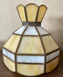 Vintage Mexico Caramel And White Slag Glass Lamp Shade With Brass Trim