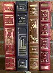 (4) The Franklin Library Signed First Edition Leather Bound Books- Roth, Tom Wolfe, Jan Morris, De Hartog