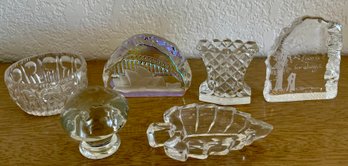 Bohemia Glass Figurine, MCM Art Glass Mushroom, Crystal Bowl, Toothpick Holder, And Leaf Dish