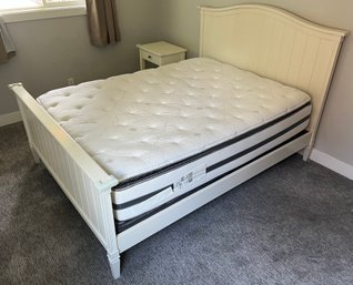 White Veneer Full Size Bed Frame & Matching Nightstand With Beauty Rest Allie Plush Pillow Top Mattress & Box