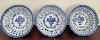 (3) Amsel Hamburg Blue And White Pottery Pierced Bowls