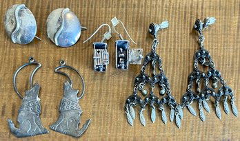 5 Pairs Of Sterling Silver Earrings - Dangle - Outhouses With Door - Boho Dangle - Coyotes And More 28.6 Grams