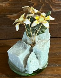Frank Mosse Exquisite Hand - Crafted And Enameled Flower In Natural Aggrigate Rock Formation