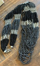 Gorgeous Multi Seed Bead Black And Silver 32' Necklace