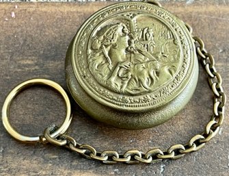 Art Nouveau Brass Repousse Rouge Pot Lady And Lion On Ring Change With Puff