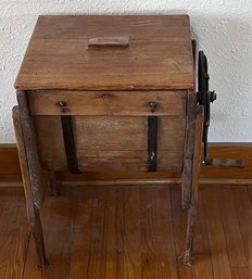 Late 1800's Antique Solid Oak And Cast Iron Butter Churn