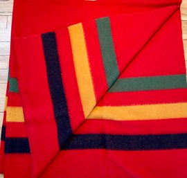 Vintage 72 X 80 Inch Primary Color Stripped Wool Blanket
