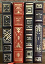 (4) The Franklin Library Signed First Edition Leather Bound Books- Burgess, Irving Stone, Bourjaily, Napaul