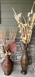 (2) Large Vases With Faux Branch Decor - Ratan And Copper