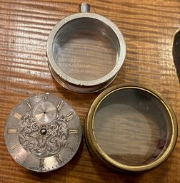 Waltham Silver Tone Pocket Watch Case  & Elgin Brass Tone Pocket Watch Case With Partial Watch For Repair