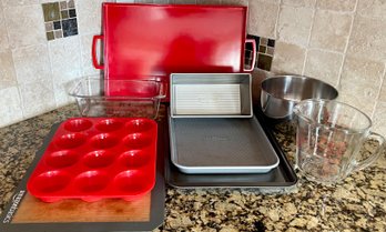 Vintage Pan And Tray Lot - Zak Tray, Threshold Baking Sheets, Mixing Bowls, Loaf Pans, (2) Silpats, And More