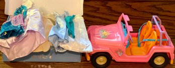 Barbie Lot Including Assorted Clothing, Accessories, And Jeep