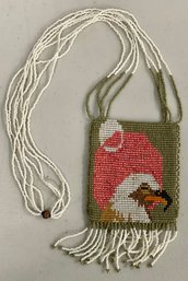 Vintage Seed Bead And Leather Medicine Bag With Eagle