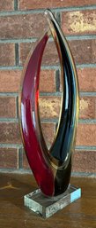 Hand Blown Art Glass 14' Abstract Red And Black Sculpture