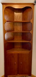 Vintage Pine Wood Corner Cabinet With Copper Pulls