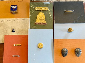 Vintage Lingerie Pins - Sterling Silver Buttons - Enamel Mason Pin - El Jebel Pin - Sustineo Alas WWII Pin