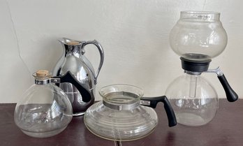 (3) Mid-century Modern Cory And Vaculator Coffee Pots With Thermus Chrome Pot