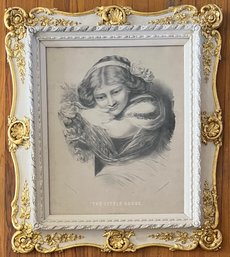 Antique ' The Little Rogue' Published By Emil Seitz New York A. Weingartars In Decorative Gold Trim Frame