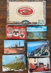 Large Lot Of Vintage Photograph Post Cards - East Coast - West Coast - Canada - In Canaria D'oro Cigar Box