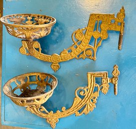 (2) Antique Metal Gold Painted Wall Sconces