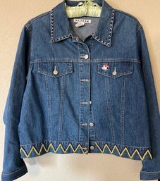 Vintage Denim And Seed Bead Trim AMI Jean Jacket Ladies Size L