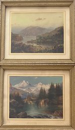(2) Small Vintage Mountain Landscape Lithographs In Frame