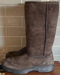 Ugg Brown Suede Ultimate Tall Braid Fur Lined Boots Women's Size 8.5