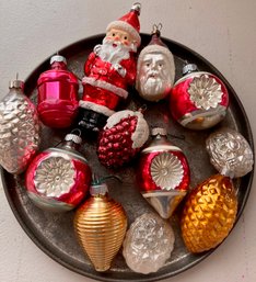 Lot Of Antique Mercury Glass Ornaments - Santa, Pinecones, Holiday, And More