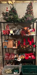 Large Christmas Decor Lot - Lights, Greenery, Ornaments, Candles, Extension Cords, And More