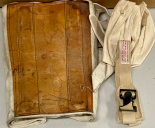 Antique Medical Tourniquet, Leather And Material Back Brace Corset