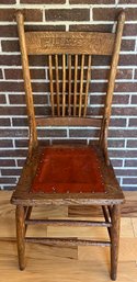 Antique Side Chair With Red Hand Tooled Leather Seat