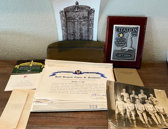 WWII Uniform Hat, Citation Of Honor With Paperwork, Strength For Service Book, WWII Citation And Memorial Info