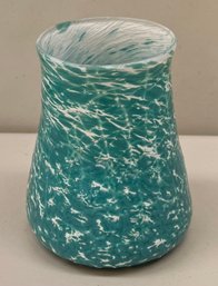 Hand Blown 6' Teal And White Cased Art Glass Vase