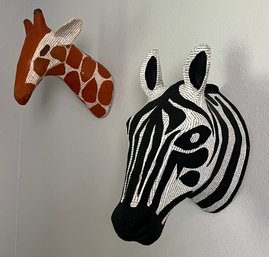 Pair Of Anthropolgie Paper Machete Zebra And Giraffe Wall Hangings