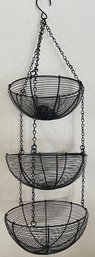 Black Metal 3-tier Hanging Fruit/plant Basket With Extra Chain