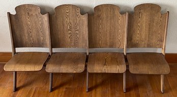 Antique Solid Oak Folding 4-seat Cinema Chair