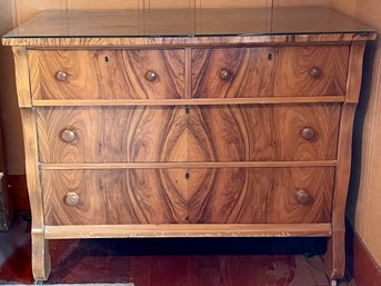 Antique Burled Walnut 4-drawer Dresser By L.c. & W.L Cron Company Piqua, Ohio