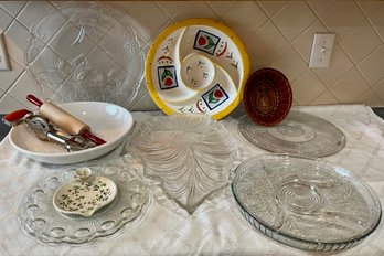 Kitchen Lot - Serving Trays, Divided Dishes, Arcadia Supreme Tomatoes Bowls, Beaters, Rolling Pin, And More