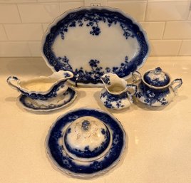 1909 Antique Johnson Bros England Clayton Blue Dishware - Serving Tray - Gravy W Liner - Cream Sugar - Butter