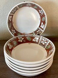 6 Pfaltzgraff Mission Flower 8' Salad Bowls Stoneware