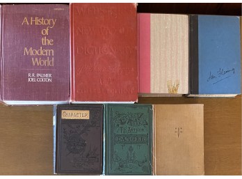 Assorted Antique Books History Of The Modern World, Webster Dictionary, Self-Help Series, Danger & More